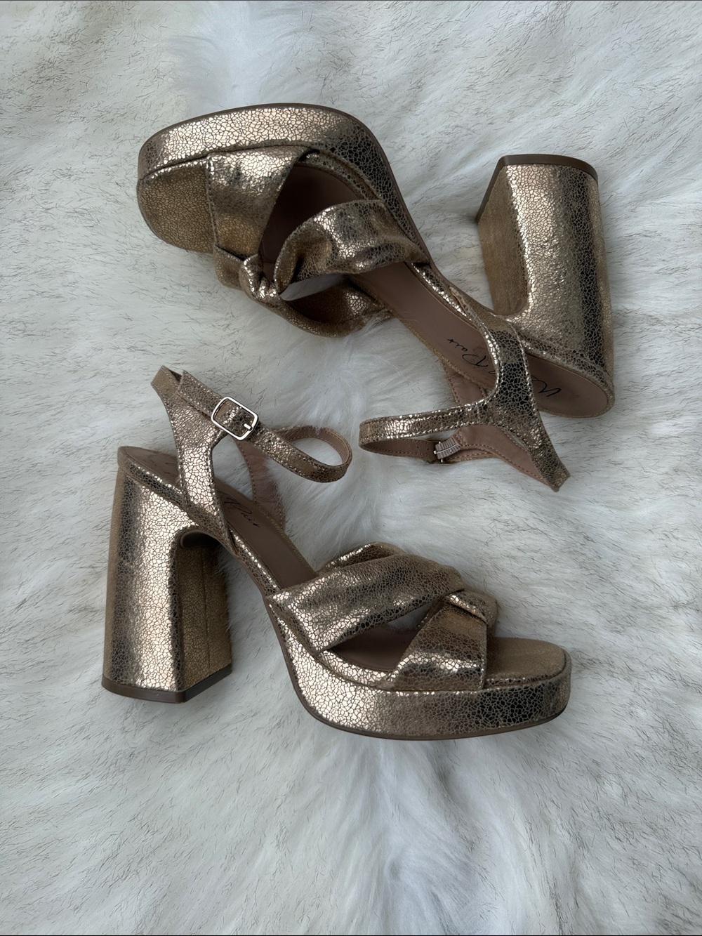 Wild Pair Metallic Gold Platform Block Heel Sandals